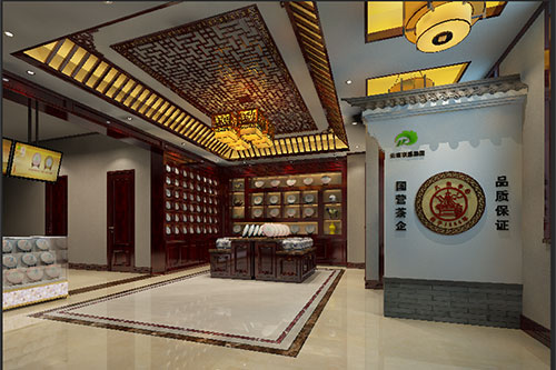 北湖古朴典雅的中式茶叶店大堂设计效果图